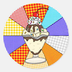 Adesivo Redondo Sundae de Sorvete de Chocolate de Arte Pop