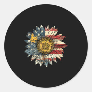 Adesivo Redondo Sunflower American Flag 4 De Julho Mulheres Homens