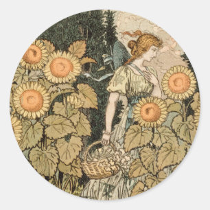 Adesivo Redondo Sunflower Art Nouveau Garden Grasset Woman