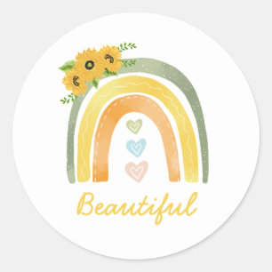 Adesivo Redondo Sunflower Boho Rainbow Personalizado
