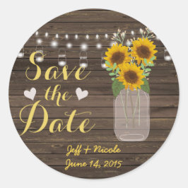 Adesivo Redondo Sunflower Country Wood Mason Jar Salvar Data