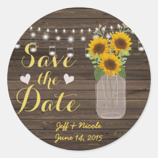 Adesivo Redondo Sunflower Country Wood Mason Jar Salvar Data