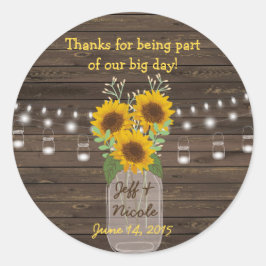 Adesivo Redondo Sunflower Country Wood Mason Jar Wedding