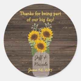 Adesivo Redondo Sunflower Country Wood Mason Jar Wedding