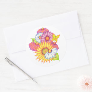 Adesivo Redondo Sunflower Daisy Ladybug Sticker