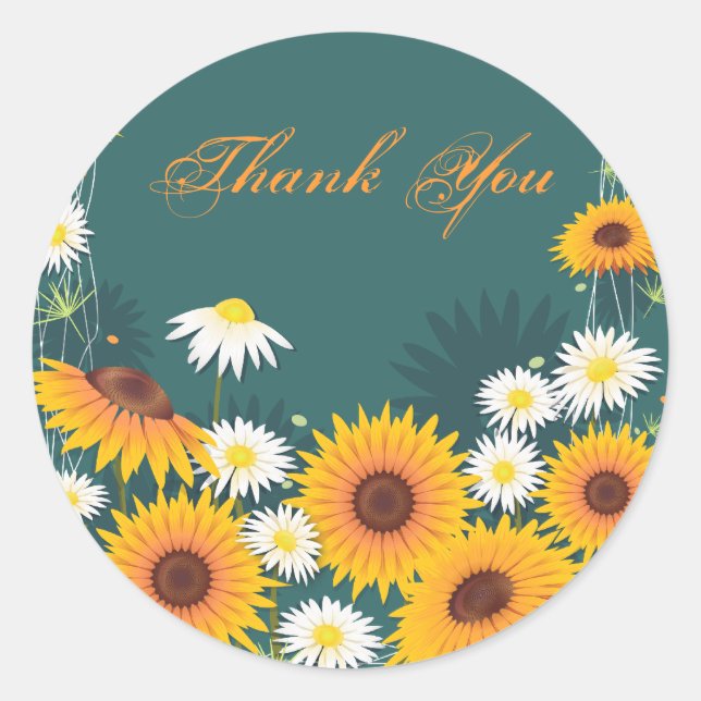 Adesivo Redondo Sunflower Daisy Obrigado (Frente)