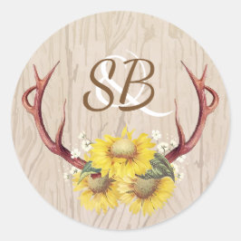 Adesivo Redondo Sunflower e Antlers Rustic Country Weding