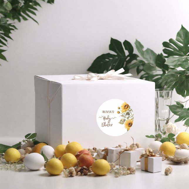 Adesivo Redondo Sunflower Elegant Boho Floral Chá de fraldas (Criador carregado)