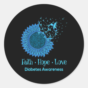 Adesivo Redondo Sunflower Faith Esperança Ama Diabetes Sensibiliza