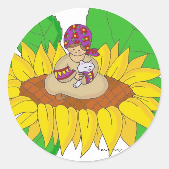 Adesivo Redondo Sunflower Girl Ucraniana (Frente)