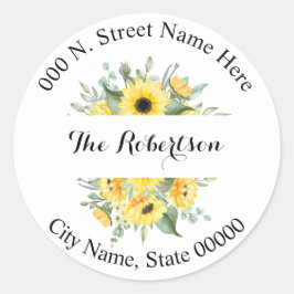Adesivo Redondo Sunflower Greenery Endereço de Devolução