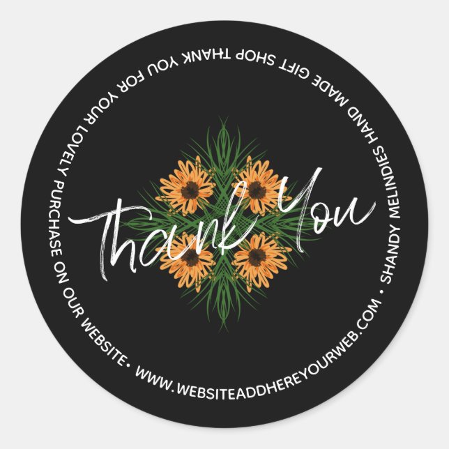Adesivo Redondo Sunflower Hand Drawn Business Obrigado (Frente)