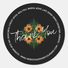 Adesivo Redondo Sunflower Hand Drawn Business Obrigado