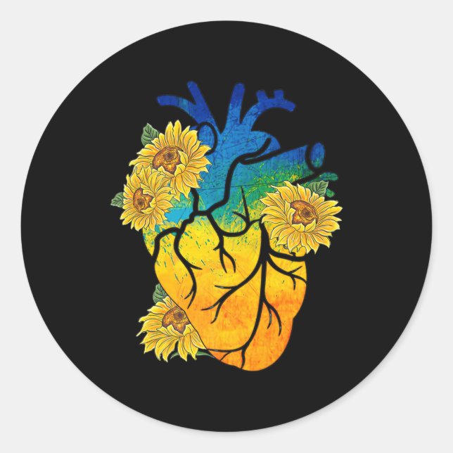 Adesivo Redondo Sunflower Heart Ukraine Ukrainian Flag Stand With  (Frente)