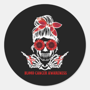 Adesivo Redondo Sunflower Messin Skull Red Ribbon Cancer sanguíneo