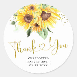 Adesivo Redondo Sunflower no caminho Chá de fraldas Obrigado Stick