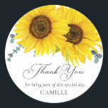 Adesivo Redondo Sunflower Obrigado<br><div class="desc">Girassol,  obrigado,  Tapadores Redondos. A maioria das letras é editável - clique no botão "Personalizar mais" para editar. Correspondência de itens em nossa loja design de festa do Cava</div>