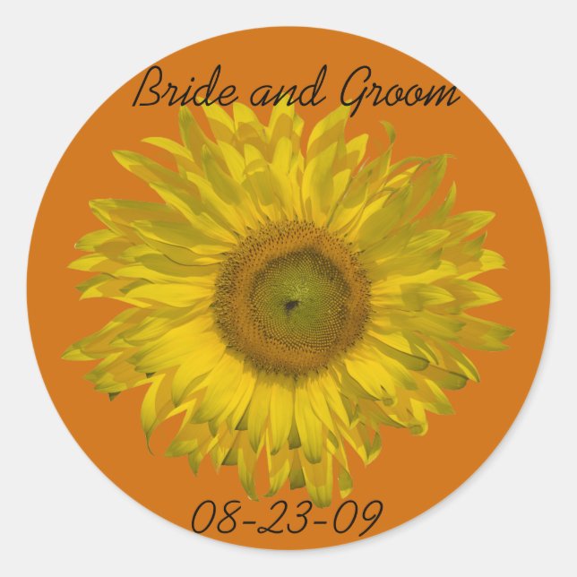 Adesivo Redondo Sunflower on Orange Wedding Envelope Seals (Frente)