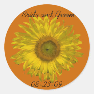 Adesivo Redondo Sunflower on Orange Wedding Envelope Seals