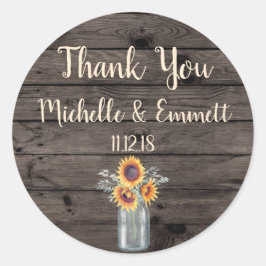 Adesivo Redondo Sunflower Rustic Sticker Obrigado A Favor Obrigado