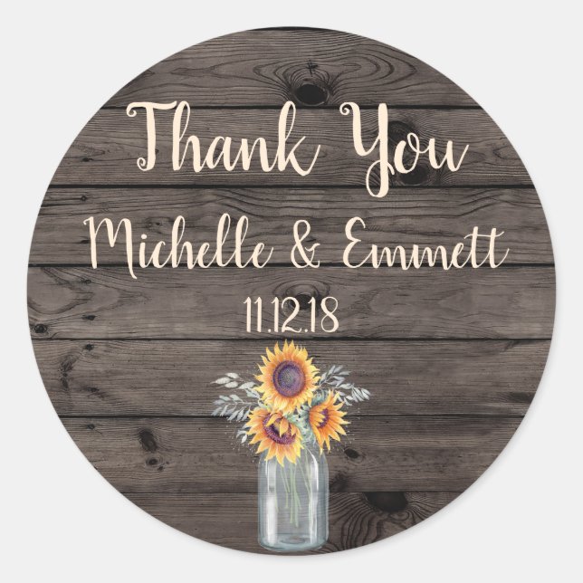 Adesivo Redondo Sunflower Rustic Sticker Obrigado A Favor Obrigado (Frente)
