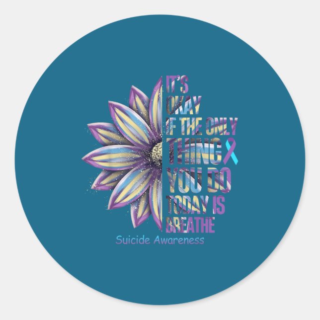 Adesivo Redondo Sunflower Suicide Prevention Awareness Week Teal P (Frente)