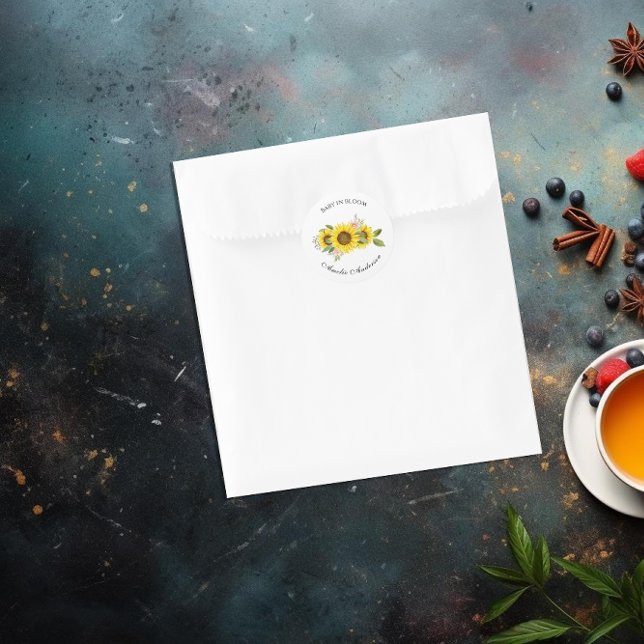 Adesivo Redondo Sunflower Watercolor Pink Floral Baby Shower (Criador carregado)