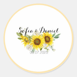 Adesivo Redondo Sunflower watercolor white rose wedding