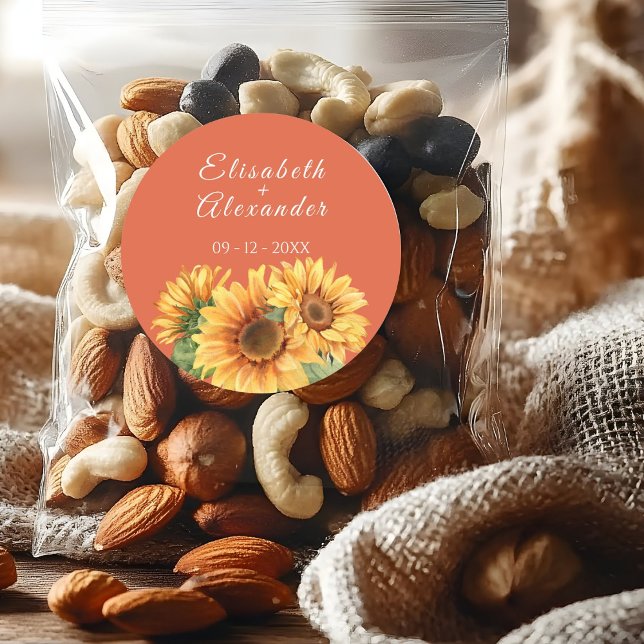 Adesivo Redondo Sunflower Wedding Sticker (Criador carregado)