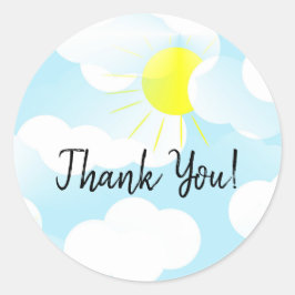 Adesivo Redondo Sunny Blue Summer Sky com Nuvens Obrigado