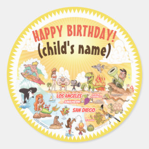 Adesivo Redondo Sunny California Beach Birthday Sticker