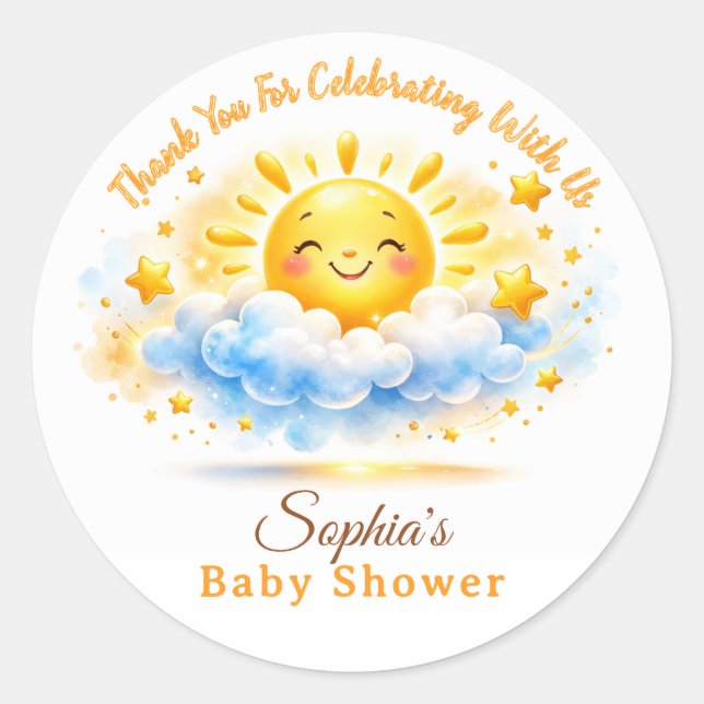 Adesivo Redondo Sunny Clouds Baby Shower Cupcake Toppers (Frente)