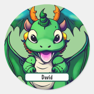 Adesivo Redondo Sunny, O Dragão Amigável Com O Nome Personalizado