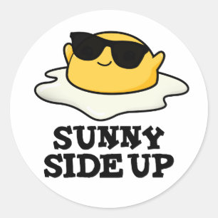 Adesivo Redondo Sunny Side Up Engraçado Fritado Ovo Pun