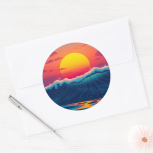 Adesivo Redondo Sunset Beach Wave