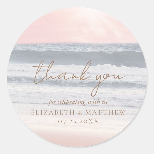 Adesivo Redondo Sunset Beach Wedding | Thank You Sticker (Frente)