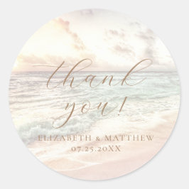 Adesivo Redondo Sunset Beach Wedding | Thank You Sticker