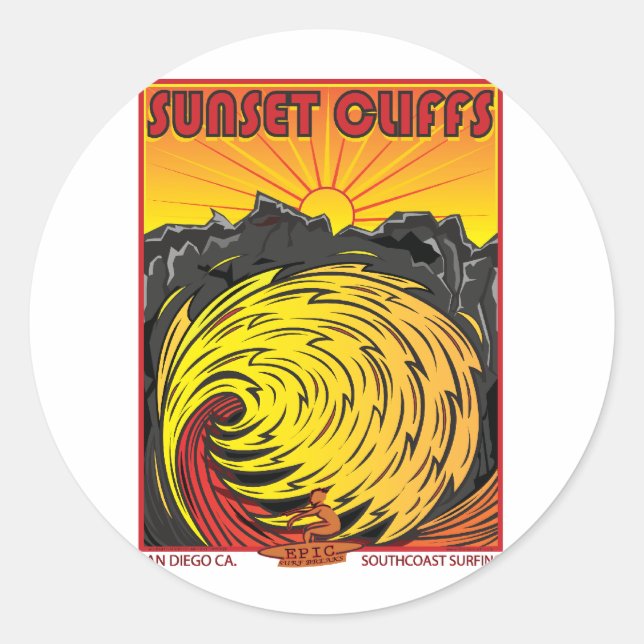 ADESIVO REDONDO SUNSET CLIFFS SAN DIEGO CA. (Frente)