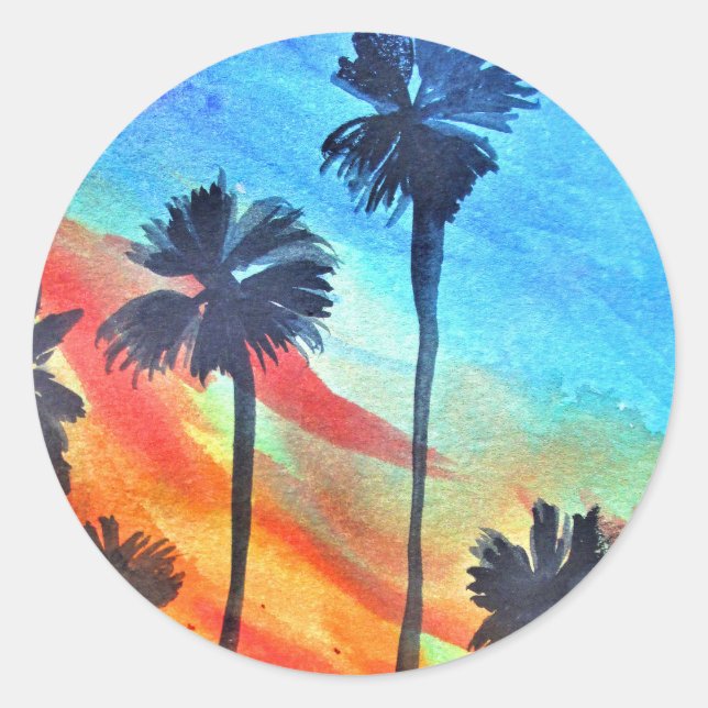 Adesivo Redondo Sunset Palm tree surf (Frente)