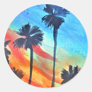 Adesivo Redondo Sunset Palm tree surf