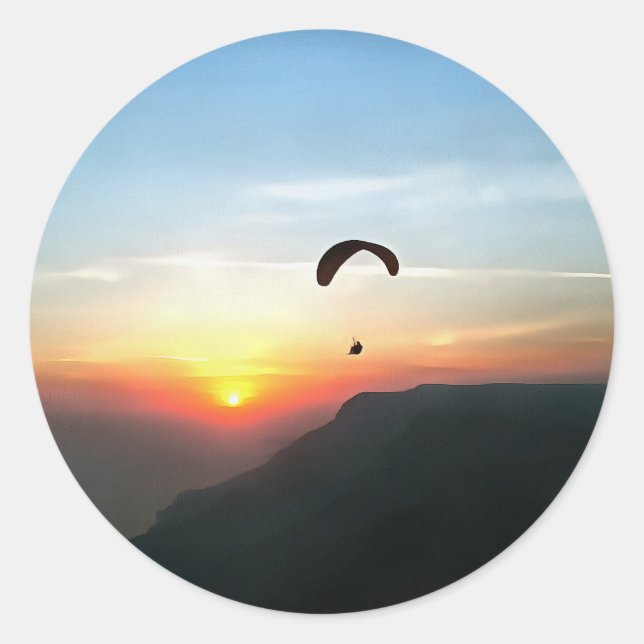 Adesivo Redondo Sunset Paraglide Wanderlust Arte Esportiva Extreme (Frente)