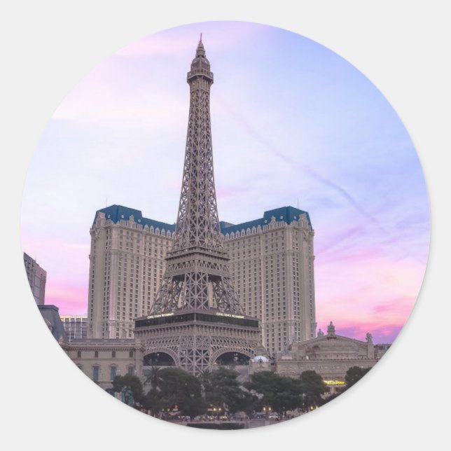 Adesivo Redondo Sunset Paris Las Vegas Tour Eiffel Fake (Frente)