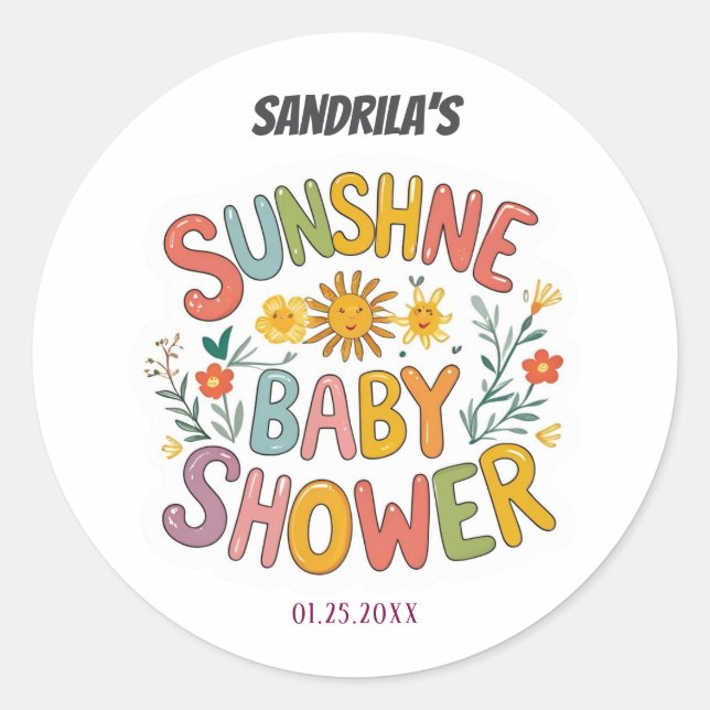 Adesivo Redondo  Sunshine Baby Shower (Frente)