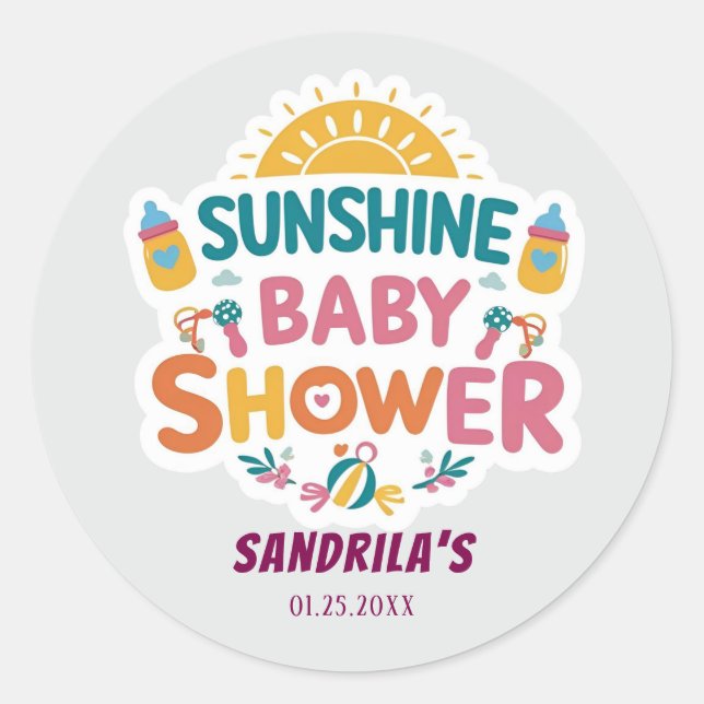 Adesivo Redondo  Sunshine Baby Shower (Frente)