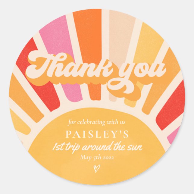 Adesivo Redondo Sunshine Birthday Boho 1 rua Percorrendo O Sol (Frente)