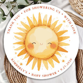 Adesivo Redondo Sunshine Boho Cute Sun Baby Shower Thank You