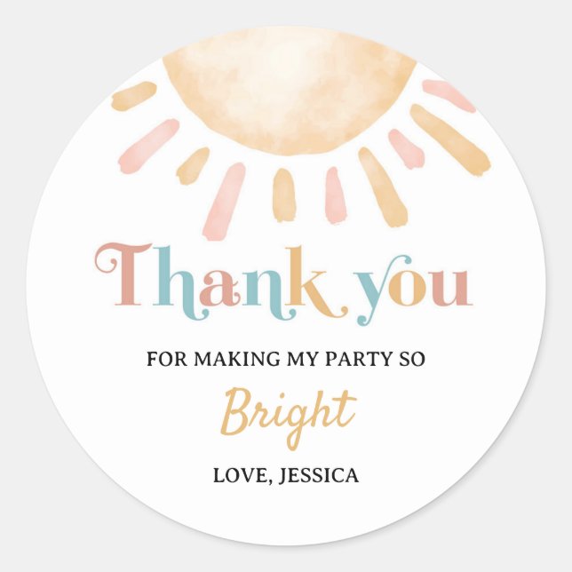 Adesivo Redondo Sunshine Boho Sun Festa de aniversário (Frente)