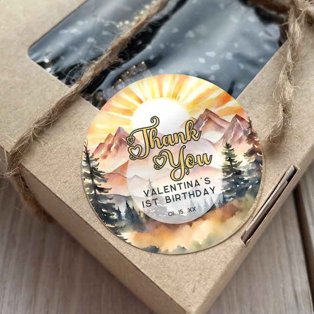 Adesivo Redondo Sunshine Nature Mounts Festa de aniversário Obriga (Criador carregado)