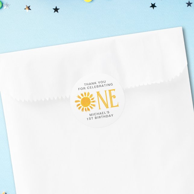 Adesivo Redondo Sunshine Primeiro Aniversário Obrigado (Criador carregado)