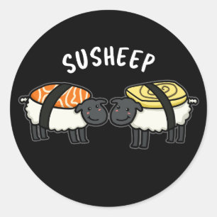 Adesivo Redondo Suovina Funny Sushi Sheep Pun Dark BG